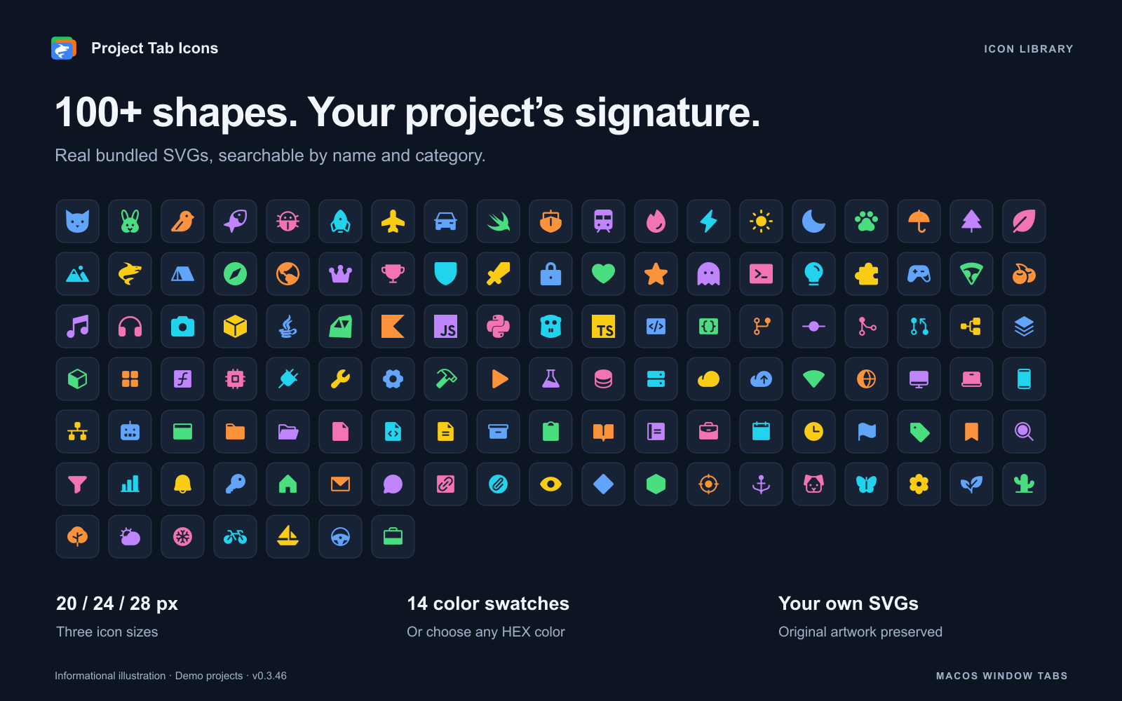 The Project Tab Icons icon library and color choices